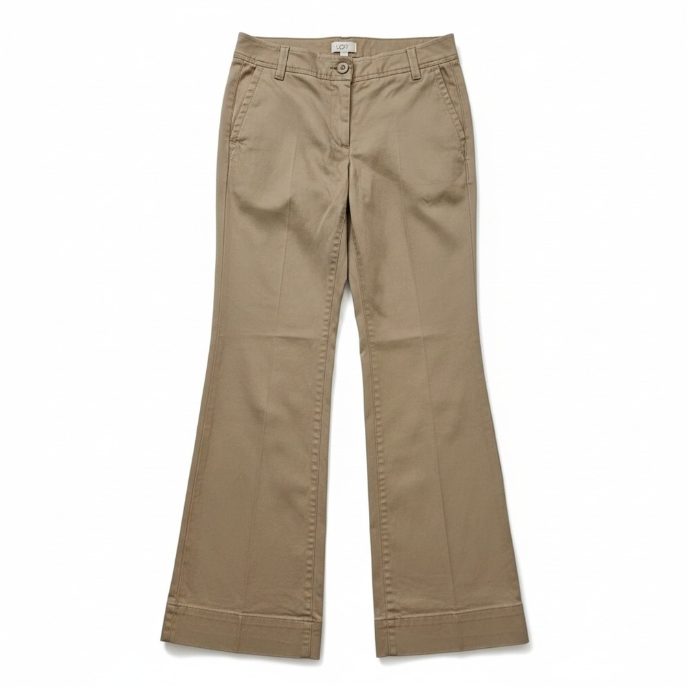 Ann Taylor LOFT Size 2 Marisa Khaki Tan Wide Leg Chino Pants Womens Stretch
